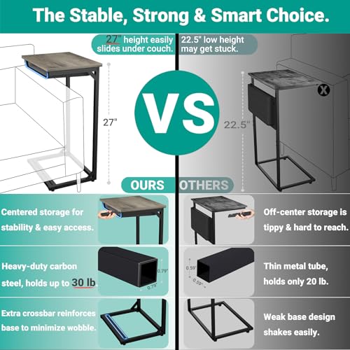 YEASHEIN C Shaped End Table with Cubby, Reinforced Base Small Couch Tables That Slide Under, 27”H C Table for Sofa, TV Tray Table for Eating, Couch Side Table for Small Spaces, Living Room, Bedroom - Image 2