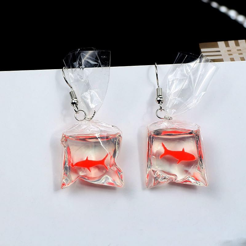 MALOYANVE Goldfish Water Bag Shaped Earrings for Women Charm Funny Handmade Resin 3D Lifelike Animal Dangle Earrings Jewelry Gifts - Image 5