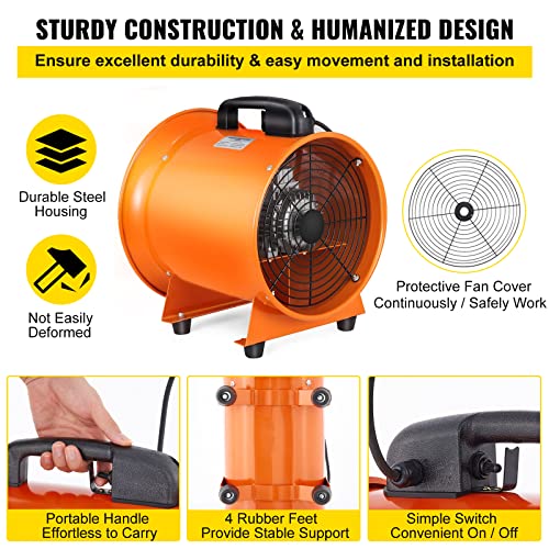 Orangea Utility Blower Fan, 12 Inches, 520W 2295 Cfm High Velocity Ventilator W/ 16 Ft/5 M Duct Hose, Portable Ventilation Fan, Fume Extractor For Exhausting & Ventilating At Home And Job Site #TOP5