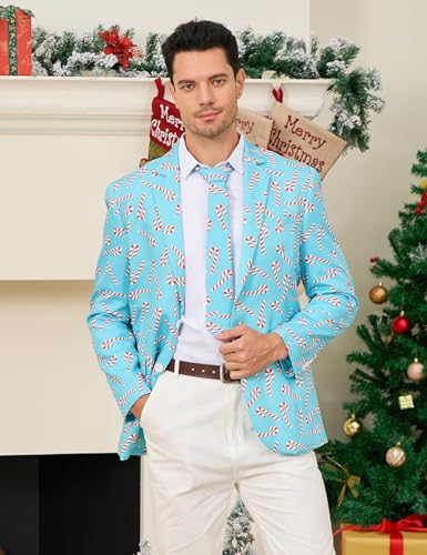 uideazone Men's Christmas Blazer Suit 3D Printed Tuxedo Jacket Xmas Party Sports Coat with Tie for Dinner,Prom,Wedding2