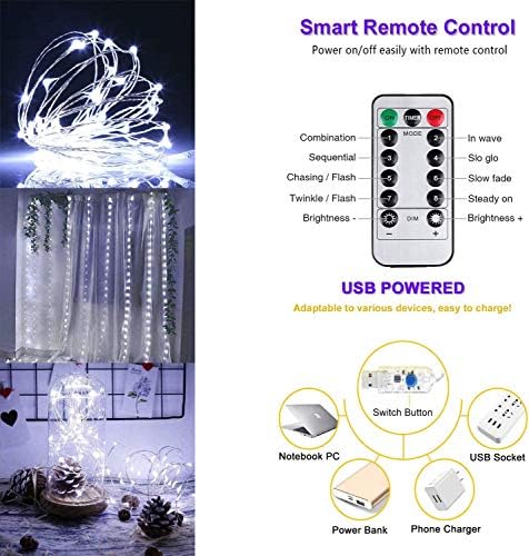 Led Curtain Lights 300 Led 9.8ft x 9.8ft Fairy Window Lights USB Plug Remote Control 8 Modes for Bedroom French Windows Gazebo Patio Brithday Christmas Wedding Camping Dance Party Decorations (White)