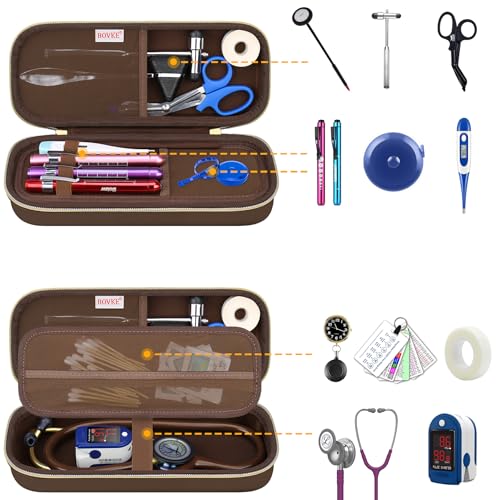 Image of BOVKE Stethoscope Case for 3M Littmann Classic III Monitoring /Lightweight II S.E /Cardiology IV Diagnostic /MDF Acoustica Stethoscopes, Extra Pocket for Doctor & Nurse Accessories, Brown