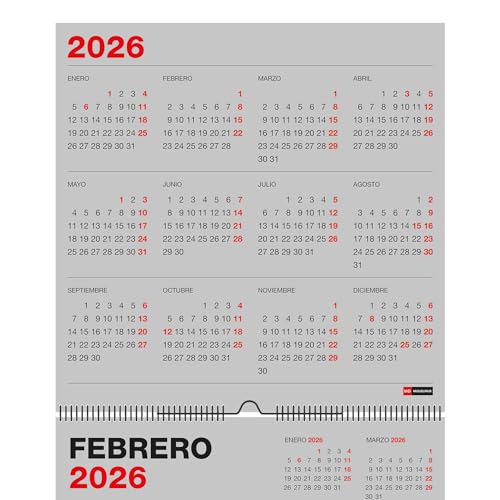 Miquelrius Wandkalender 2026, Jahresplaner, 300 x 300 mm, mit Notizfeld, Doppelspiralbindung, 12-Monatsplaner, Spanisch