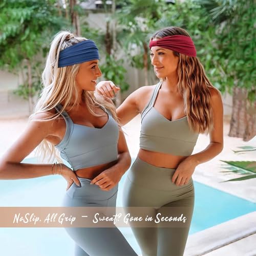 Image of Awumbuk Wide Headbands for Women Knotted No Slip Head Bands Soft Turban Headband Hair Accessories Boho African Solid Color Head Wraps for Women Yoga Workout (Dark blue)