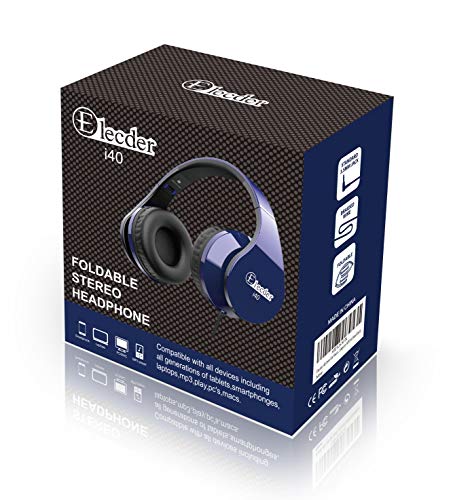Elecder i40 Headphones with Microphone Foldable Lightweight Adjustable Wired On Ear Headsets with 3.5mm Jack for Cellphones Laptop Computer Smartphones MP3/4 Kindle School (Blue/Black)