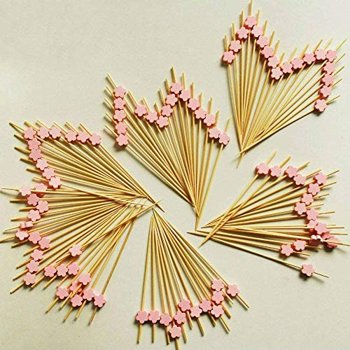 Akoak 100 Counts Handmade 4.7" Pink Wintersweet Cocktail Sticks Sandwich Fruit Toothpicks Cocktail Picks Party Supplies #TOP6