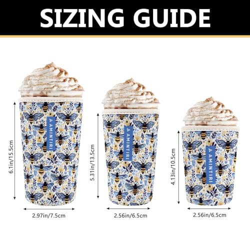Image of 3 Pack Reusable Sleeve for Iced Coffee Cup, Coffee Neoprene Sleeve for Iced&Hot Drinks, Coffee Sleeve Compatible with Starbucks, Dunkin Coffee Cup. (Bee World)