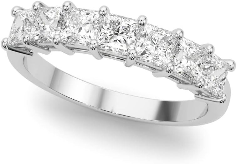 JewelMore 1 carat - 2 carat 7-Stone 14K Princess Cut Diamond Anniversey Wedding Band for Women (F-G/VS-SI)| 14K Gold | Lab Grown Diamond | F-G Color, VS-SI Clarity |30 Day Free Return