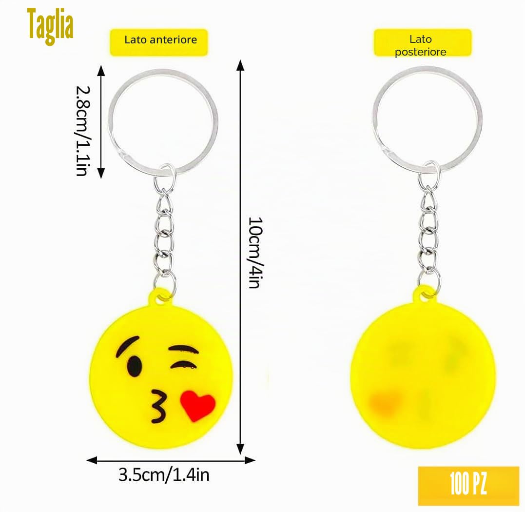 LATERN 100 Pezzi Emoji Portachiavi, 10 Modello Mini Emoticon Decorazione per Bambini Bomboniere per Feste di Compleanno, Riempitrici per Sacchetti per Feste (3,5m x 8,5cm)