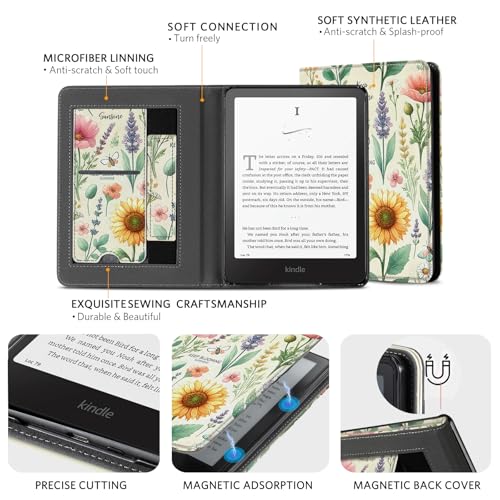 Image of CoBak Stand Case for 7 inch Kindle Paperwhite 12th Gen 2024 and Kindle Colorsoft with Hand Strap - Compatible with iPhone MagSafe, for Samsung /Belkin /Anker Wireless Charging Pads, Durable, Auto Sleep-Gray