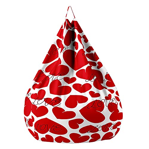 Fasbuy Estampado Corazón Puff, 3D Puff Gigante sin Relleno con Asa, Salon Bean Bag para Almacenaje, Puf Sofa para Adultos Niños Exteriores Interiores (Corazón Rojo,S)