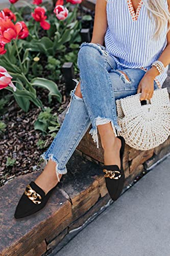 Image of Juliet Holy Womens Mules Flats Pointed Toe Backless Loafers Slip on Metal Chain Slides