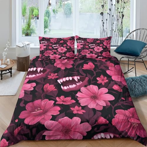 Housse de couette fleur sanglante 140x200 parure de lit imprimé 3D microfibre ado - 4