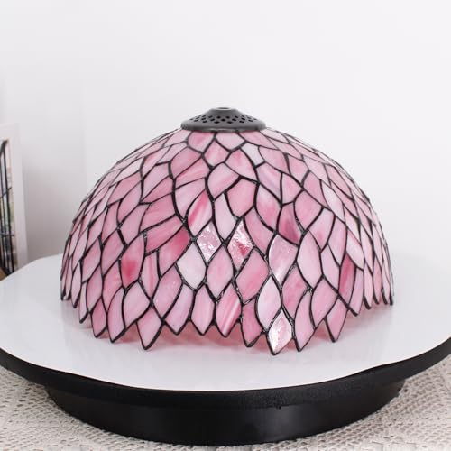 Image of Tiffany Lamp Shade Replacement Only 12X6 Inch Stained Glass Style Lampshade with Cap fit for Table lamp Pendant Light Ceiling Fixture (Pink)