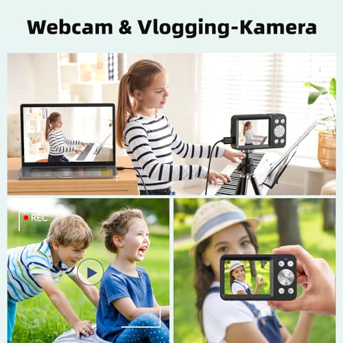 Digitalkamera 4K 64MP Vlogging Fotokamera Kompaktkamera 18X Digitalzoom Kamera für Kinder mit 2 Bildschirme, 2 Batterien, 64GB SD Karte für Kinder Teenager Anfänger, Schwarz