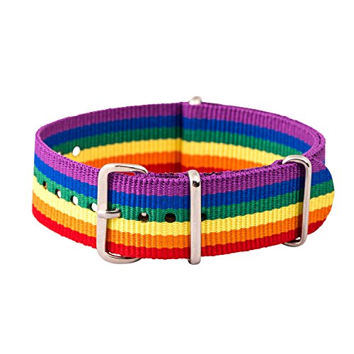 Image of Clockwork Synergy - Classic Nylon Ss Ballistic Watch Band 24mm - PRIDE Rainbow - Interchangeable Replacement Watch Straps