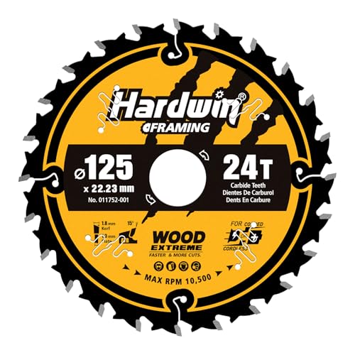 Hardwin - Hoja de sierra circular (125 mm, 24 dientes, ATB, carburo de tungsteno, árbol de 5/8', compatible con sierras de mesa y manuales, 3 piezas