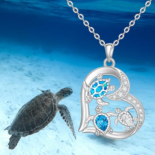 Turtle Necklace for Women 925 Sterling Silver Opal Sea Turtle Pendant Necklace Heart Ocean Necklace Gifts for Beach Lovers, Mother's Day, and Ocean-Themed Events3