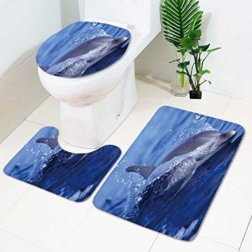 Polyester rutschfeste Badvorleger Bad teppiche WC-Vorleger Toilettensitz-Bezug Marine Delfin Muster 3D-Druck saugfähigen…