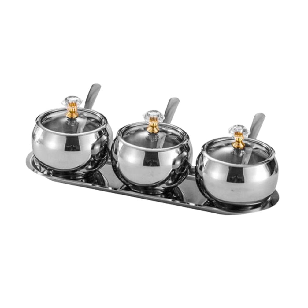 Edelstahl Gewürzglas mit Deckel und Löffel Inklusive Praktisches Tablett Vorratsgläser für Zucker Salz und Gewürze zum Backen und Kochen