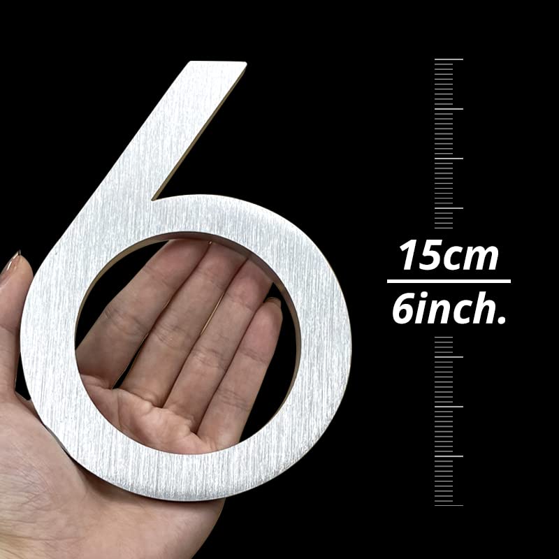 numery domowe, 1 szt. 152 mm Pływający numer domu Zewnętrzny 6 cali Srebrny metalowy znak adresowy Tabliczka na drzwi mieszkania #0-9(3)