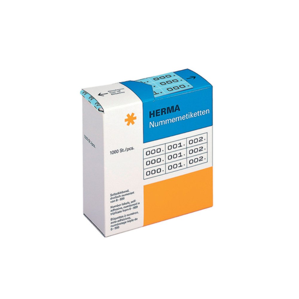 HERMA Number Labels 0-999, Triple, 3000 Pieces, 22 x 10 mm, Self-Adhesive, Matte, Triple Sequential Paper Number Labels, Asset Numbers in Dispenser Box, Blue