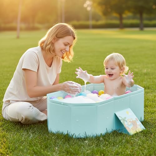 Image of Baby Bathtub for Newborn to Toddlers 1-6 Y, Foldable Infants Babies Bath Tub with Non-Slip Base and Drain Plug, Portable Bathtub for Home Outdoor (Light Green, 75-45-25CM)
