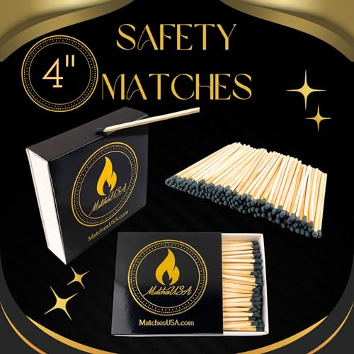 Image of Box (150 Matches) | 4 inch Long Black Matches | Color Safety Match (4 inches) | Black & Gold Matchbox | Wooden Wood Matchsticks