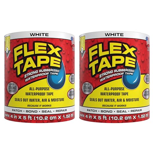 Image of Flex Tape, Original Thick Flexible Rubberized Waterproof Tape - Seal and Patch Leaks, Works Underwater, Indoor Outdoor - Home RV Roof Plumbing and Pool Repairs, White, 4 in x 5 ft, Pack of 2