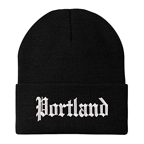 Trendy Apparel Shop Portland Old English Embroidered Long Cuff Beanie - Black