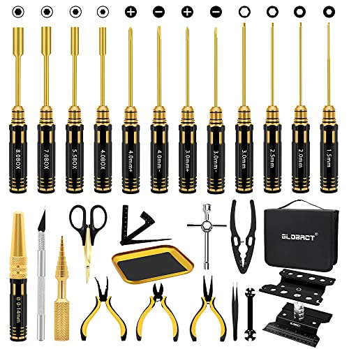 GLOBACT RC Tool Kit RC Screwdriver Kit, RC Car Stand, RC Hex Driver Set, RC Pliers Set, Screws Tray,...