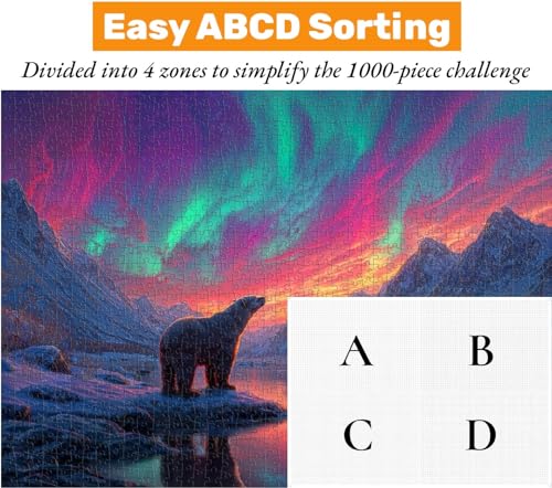 Rompecabezas para Adultos de 1000 Piezas: Oso bajo las Luces del Norte, Difícil e Imposible, Sin Polvo, con Letras en el Reverso y Poster a Escala 1:1, Juego Familiar, Decoración para el Hogar y Regalo (27,6" x 19,7") miniatura 5