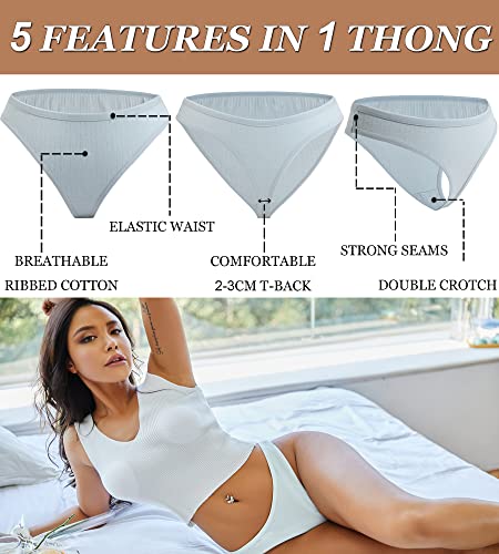 FINETOO 10 pack Cotton Thongs for Women Breathable Low Rise Bikini Lady Panties Womens Underwear Sexy S-XL3