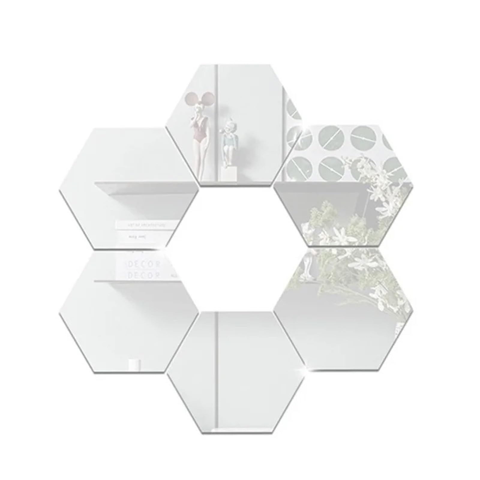 Hexagonal Mirror Wall Sticker 3/6/12pcs 3D Hexagon Mirror Wall Sticker DIY TV Background Living Room Stickers Wall Decor Bedroom Bathroom Home Decoration(6pcs Silver,XL 150x130x75mm)