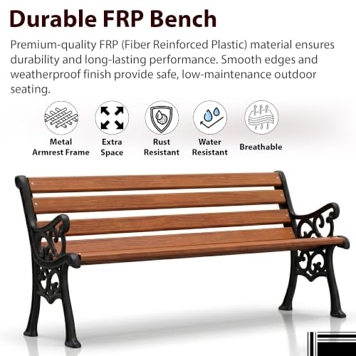 Image of BRISHI 3 Seater Cast Iron FRP Garden Bench for Indoor & Outdoor Park /Patio /Living Room /Terrace /Balcony (Black+ Wooden Texture)