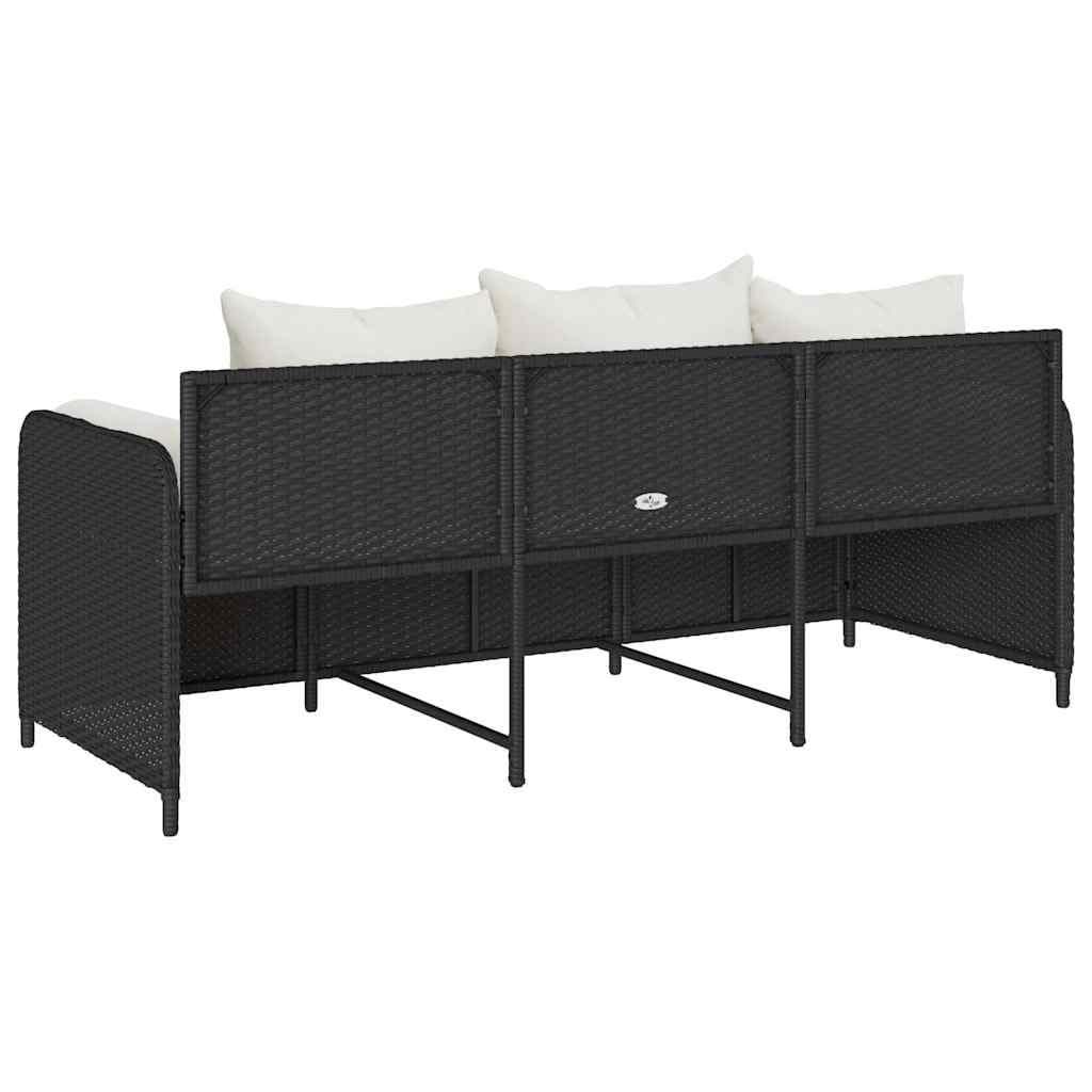 Divano da Giardino a 3 Posti con Cuscini Nero in Polyrattan,Divano da Giardino da Esterno,Divani da Giardino,Arredamento da Giardino-4104172