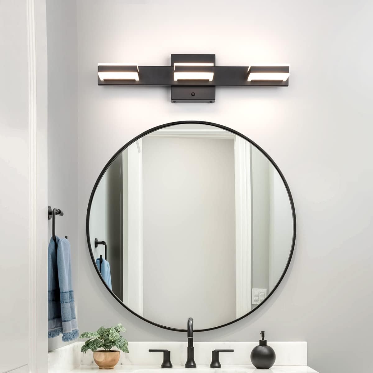 mirrea 20" LED Black Vanity Light 3000K/4000K/5000K CCT Adjustable 3 Light Bathroom Light Fixture Over Mirror
