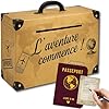Urne Voyage Valise avec Livre d’Or Passeport | Boîte à Enveloppes et Tirelire Cagnotte Originale pour Mariage, Anniversaire, Départ ou Vacances | Décoration Thème Voyage 30x20x10 cm (URNE VOYAGE)