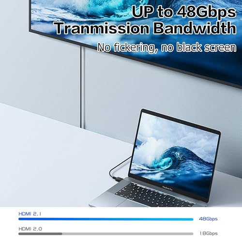YACSEJAO 8K HDMI 2.1 Right Angle Cable 6.6FT 90 Degree 48Gbps High Speed HDMI Male to Male Cable for 4K@120Hz 8K@60Hz 2K@240Hz (Right Angle)
