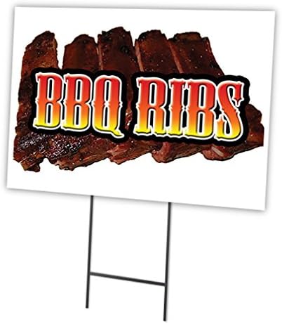 BBQ Ribs 12"x16" Yard Sign & Stake | Advertise Your Business | Stake Included Double Sided Image | Made in The USA