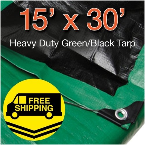 Super Heavy Duty Green/ Black Poly Tarp, 15' x 30'