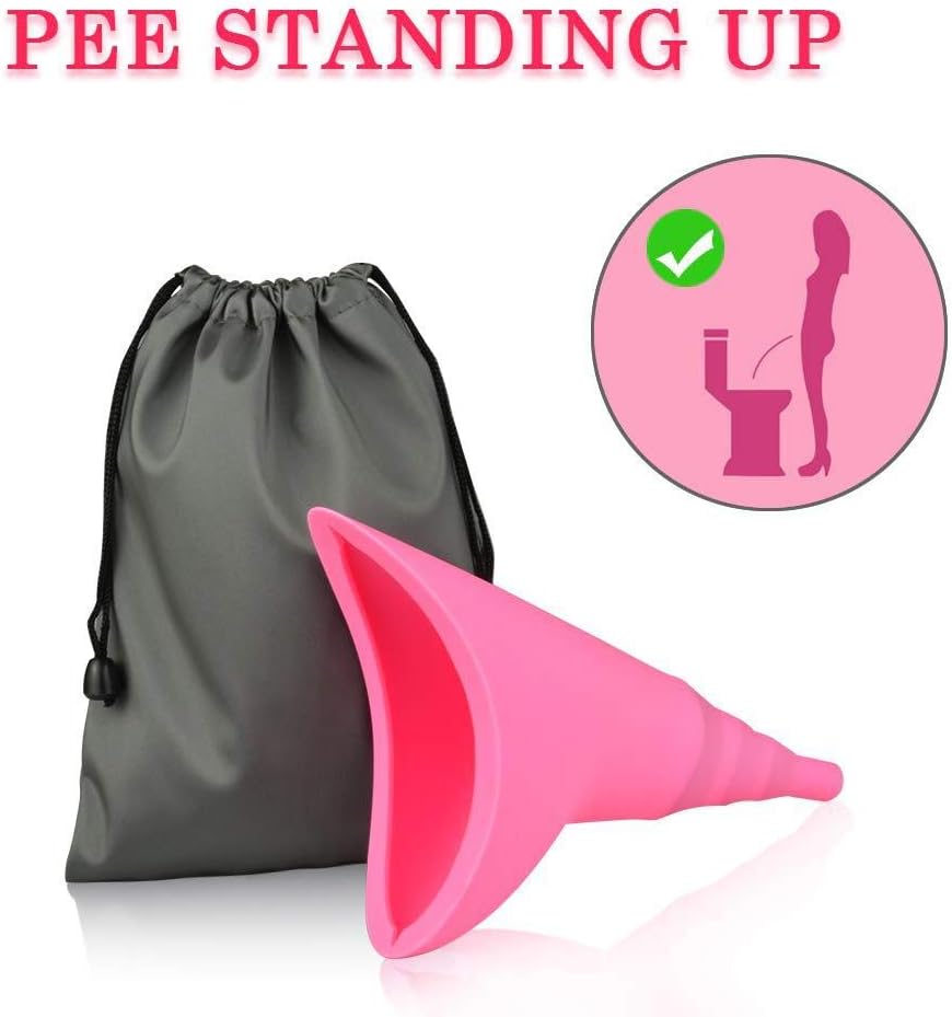 WeTest Portable Female Urination Device with Drawstring Bags -Silicone Funnel Urine Cups for Women Standing Up to Pee, Pink : Health & Household