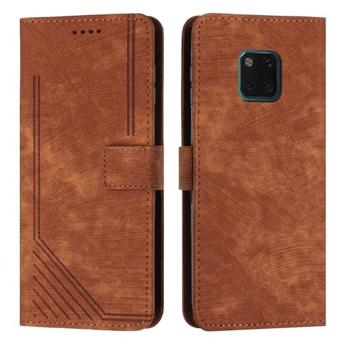 Étui portefeuille Huawei Mate 20 Pro marron avec dragonne et fente pour carte
