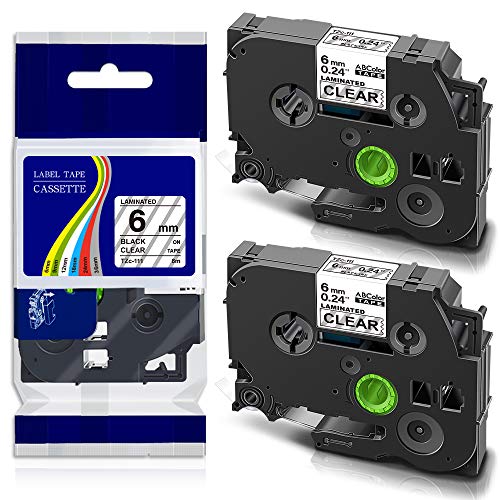 ABColor テープ カートリッジ 6mm 透明地・黑文字 ブラザー工業 ピータッチ 汎用・互換 TZe-111 TZ-111 2個セット (6mm・透明地黑文字)