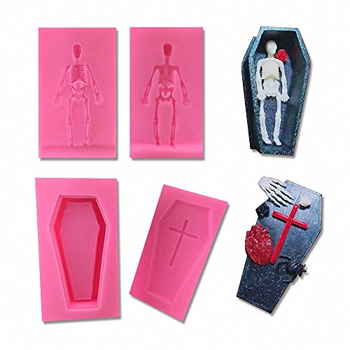 Moldfun Small Size 3D Coffin With Cross And Human Skeleton Skull Silicone Mold For Fondant, Gum Paste, Cake Decorating, Chocolate, Candy, Soap, Bath Bomb, Resin #TOP4