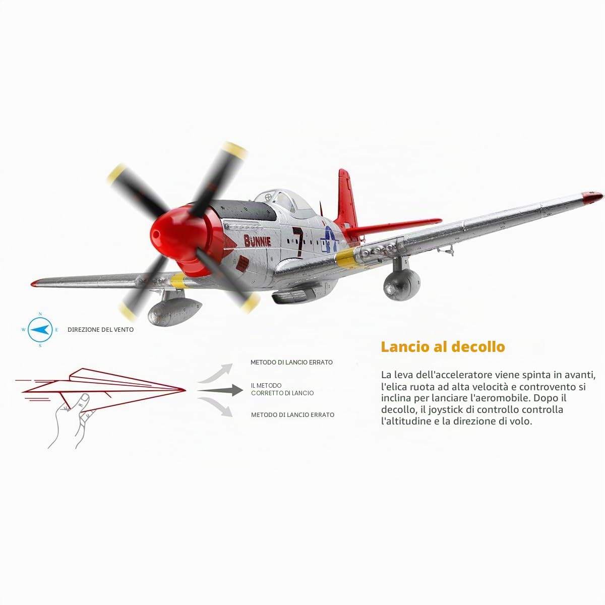 Aereo telecomandato per adulti, XK A280 P-51 3D/6G 2.4G 4CH Brushless 560 mm apertura alare EPP Ala fissa RC modello con sgancio rapido, aereo RC per adulti Beg (RTF)