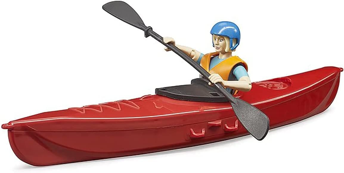 Bruder bworld - Kayak with Figure (63155) - For Ages (4) and Up - Made with Plastics - Floating Kayak and Paddler Equipped with Helmet and Paddle
