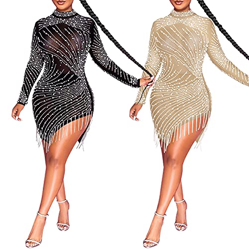 Image of PORRCEY Women Sexy Hot Drilling Process Sexy Dress Party Club Night Dress (5216,Black,M)