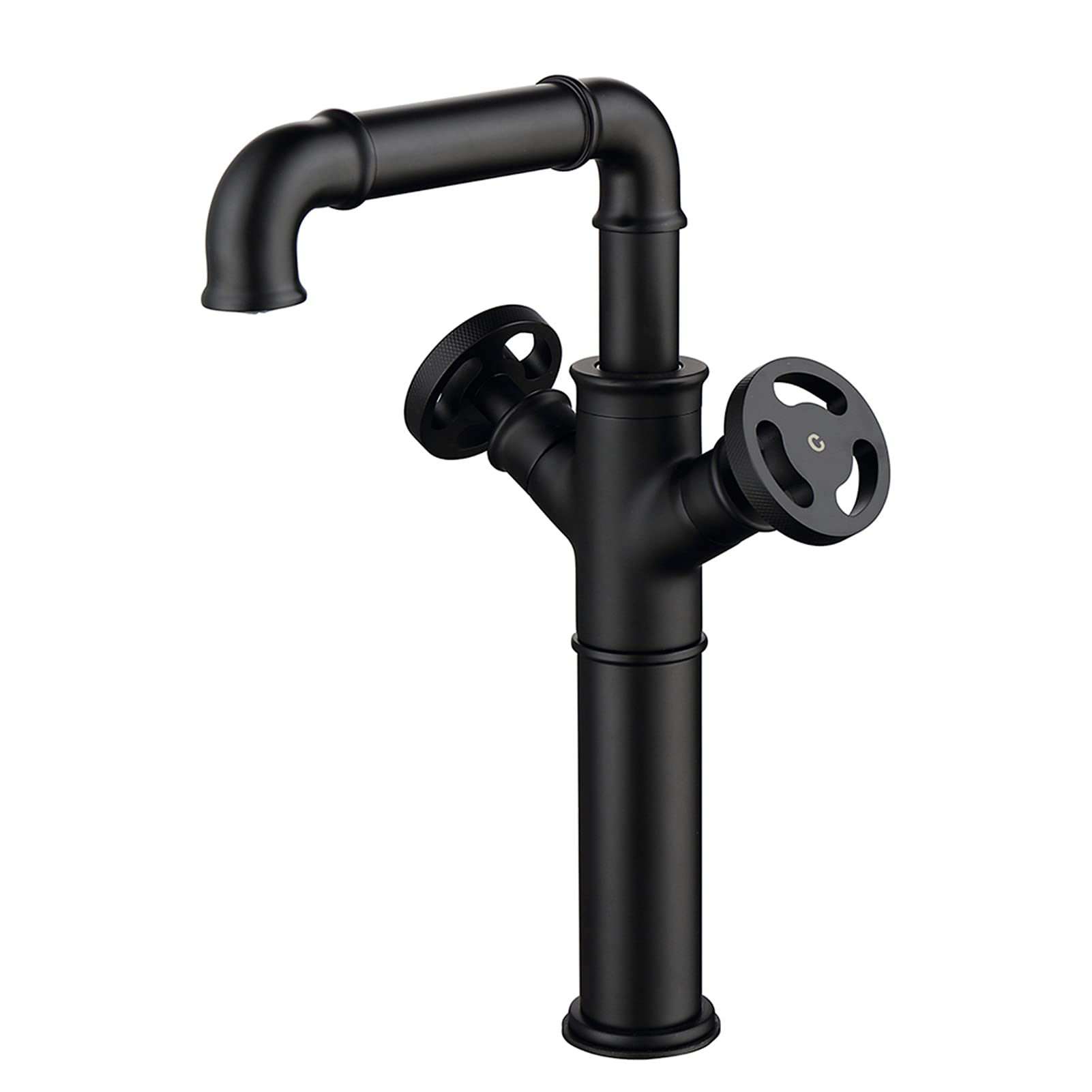 Grifo de baño negro de doble mango para lavabo de barra con diseño corto elegante