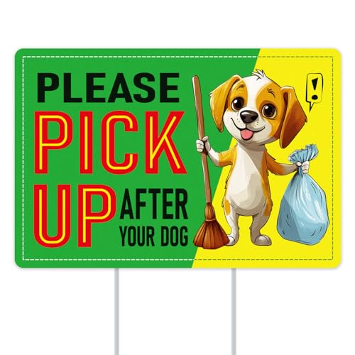 PETCEE Pick Up After Your Dog Signs with Stakes 12″x 8″ Double Si